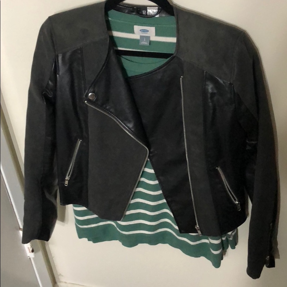 Faux leather and suede moto jacket